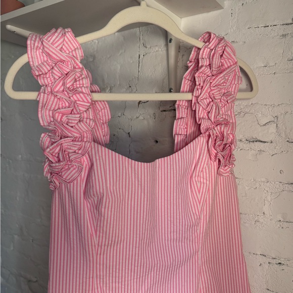 Lilly Pulitzer Devina Dress Pink Cosmo Yard Dyed Stripe Seersucker - Picture 2 of 3